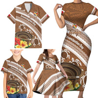 Kingdom Of Tonga Emancipation Day Family Matching Short Sleeve Bodycon Dress and Hawaiian Shirt Tongan Ngatu With Kumete Brown LT14 - Polynesian Pride