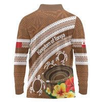 Kingdom Of Tonga Emancipation Day Long Sleeve Polo Shirt Tongan Ngatu With Kumete Brown