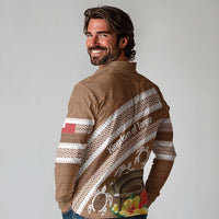 Kingdom Of Tonga Emancipation Day Long Sleeve Polo Shirt Tongan Ngatu With Kumete Brown