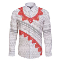 Tonga White Sunday Family Matching Long Sleeve Bodycon Dress and Hawaiian Shirt Heilala Flowers Tongan Ngatu Pattern LT14 Dad's Shirt - Long Sleeve White - Polynesian Pride