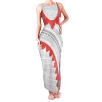 Tonga White Sunday Family Matching Tank Maxi Dress and Hawaiian Shirt Heilala Flowers Tongan Ngatu Pattern LT14 Mom's Dress White - Polynesian Pride