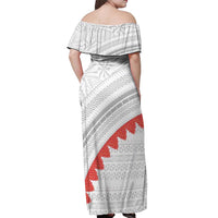 Tonga White Sunday Off Shoulder Maxi Dress Heilala Flowers Tongan Ngatu Pattern