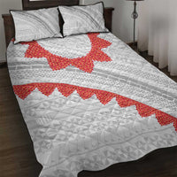 Tonga White Sunday Quilt Bed Set Heilala Flowers Tongan Ngatu Pattern
