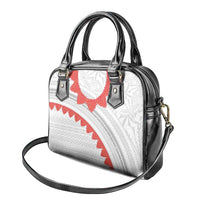 Tonga White Sunday Shoulder Handbag Heilala Flowers Tongan Ngatu Pattern
