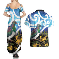 Kekeru New Zealand Matariki Couples Matching Summer Maxi Dress and Hawaiian Shirt Kukupa Kowhai Maori New Year Blue Version LT14 - Polynesian Pride