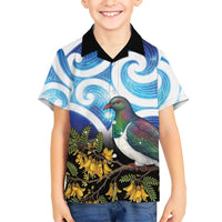 Kekeru New Zealand Matariki Family Matching Long Sleeve Bodycon Dress and Hawaiian Shirt Kukupa Kowhai Maori New Year Blue Version LT14 Son's Shirt Blue - Polynesian Pride