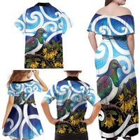 Kekeru New Zealand Matariki Family Matching Off Shoulder Maxi Dress and Hawaiian Shirt Kukupa Kowhai Maori New Year Blue Version LT14 - Polynesian Pride