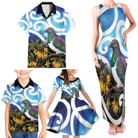 Kekeru New Zealand Matariki Family Matching Tank Maxi Dress and Hawaiian Shirt Kukupa Kowhai Maori New Year Blue Version LT14 - Polynesian Pride