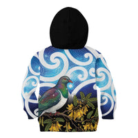 Kekeru New Zealand Matariki Kid Hoodie Kukupa Kowhai Maori New Year Blue Version