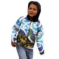 Kekeru New Zealand Matariki Kid Hoodie Kukupa Kowhai Maori New Year Blue Version