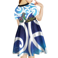 Kekeru New Zealand Matariki Kid Short Sleeve Dress Kukupa Kowhai Maori New Year Blue Version LT14 - Polynesian Pride