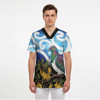 Kekeru New Zealand Matariki Scrub Top Kukupa Kowhai Maori New Year Blue Version