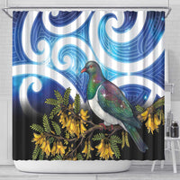 Kekeru New Zealand Matariki Shower Curtain Kukupa Kowhai Maori New Year Blue Version