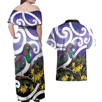 Kekeru New Zealand Matariki Couples Matching Off Shoulder Maxi Dress and Hawaiian Shirt Kukupa Kowhai Maori New Year Purple Version LT14 - Polynesian Pride