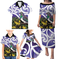 Kekeru New Zealand Matariki Family Matching Puletasi and Hawaiian Shirt Kukupa Kowhai Maori New Year Purple Version LT14 - Polynesian Pride
