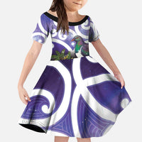 Kekeru New Zealand Matariki Kid Short Sleeve Dress Kukupa Kowhai Maori New Year Purple Version LT14 KID Purple - Polynesian Pride