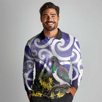 Kekeru New Zealand Matariki Long Sleeve Polo Shirt Kukupa Kowhai Maori New Year Purple Version LT14 - Polynesian Pride