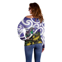 Kekeru New Zealand Matariki Off Shoulder Sweater Kukupa Kowhai Maori New Year Purple Version