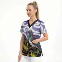 Kekeru New Zealand Matariki Scrub Top Kukupa Kowhai Maori New Year Purple Version