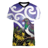Kekeru New Zealand Matariki Women V-Neck T-Shirt Kukupa Kowhai Maori New Year Purple Version LT14 Female Purple - Polynesian Pride