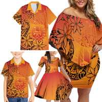 French Polynesia Manta Ray Tattoo Family Matching Off Shoulder Short Dress and Hawaiian Shirt Tahiti Hahalua Tiare Maori Gradient Style LT14 - Polynesian Pride