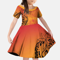 French Polynesia Manta Ray Tattoo Family Matching Short Sleeve Bodycon Dress and Hawaiian Shirt Tahiti Hahalua Tiare Maori Gradient Style LT14 Daughter's Dress Orange - Polynesian Pride