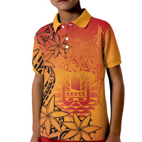 French Polynesia Manta Ray Tattoo Kid Polo Shirt Tahiti Hahalua Tiare Maori Gradient Style