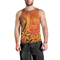 French Polynesia Manta Ray Tattoo Men Tank Top Tahiti Hahalua Tiare Maori Gradient Style