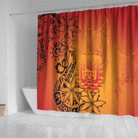 French Polynesia Manta Ray Tattoo Shower Curtain Tahiti Hahalua Tiare Maori Gradient Style