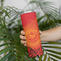 French Polynesia Manta Ray Tattoo Skinny Tumbler Tahiti Hahalua Tiare Maori Gradient Style