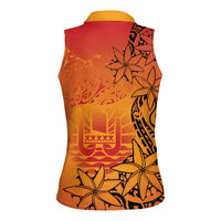 French Polynesia Manta Ray Tattoo Women Sleeveless Polo Shirt Tahiti Hahalua Tiare Maori Gradient Style