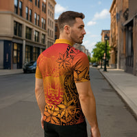 French Polynesia Manta Ray Tattoo Zipper Polo Shirt Tahiti Hahalua Tiare Maori Gradient Style