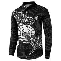 French Polynesia Manta Ray Tattoo Button Sweatshirt Tahiti Hahalua Turtle Shark Black Color