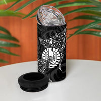 French Polynesia Manta Ray Tattoo 4 in 1 Can Cooler Tumbler Tahiti Hahalua Turtle Shark Black Color