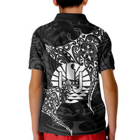 French Polynesia Manta Ray Tattoo Kid Polo Shirt Tahiti Hahalua Turtle Shark Black Color