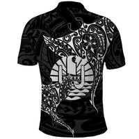French Polynesia Manta Ray Tattoo Polo Shirt Tahiti Hahalua Turtle Shark Black Color