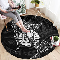 French Polynesia Manta Ray Tattoo Round Carpet Tahiti Hahalua Turtle Shark Black Color