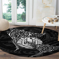 French Polynesia Manta Ray Tattoo Round Carpet Tahiti Hahalua Turtle Shark Black Color