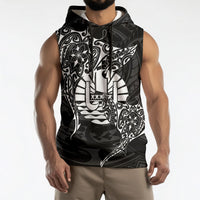 French Polynesia Manta Ray Tattoo Sleeveless Hoodie Tahiti Hahalua Turtle Shark Black Color