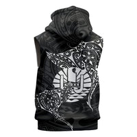 French Polynesia Manta Ray Tattoo Sleeveless Zip Hoodie Tahiti Hahalua Turtle Shark Black Color