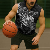 French Polynesia Manta Ray Tattoo Sleeveless Zip Hoodie Tahiti Hahalua Turtle Shark Black Color