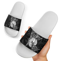 French Polynesia Manta Ray Tattoo Slide Sandals Tahiti Hahalua Turtle Shark Black Color