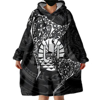 French Polynesia Manta Ray Tattoo Wearable Blanket Hoodie Tahiti Hahalua Turtle Shark Black Color