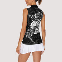 French Polynesia Manta Ray Tattoo Women Sleeveless Polo Shirt Tahiti Hahalua Turtle Shark Black Color LT14 - Polynesian Pride