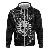 French Polynesia Manta Ray Tattoo Zip Hoodie Tahiti Hahalua Turtle Shark Black Color