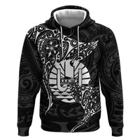 French Polynesia Manta Ray Tattoo Zip Hoodie Tahiti Hahalua Turtle Shark Black Color