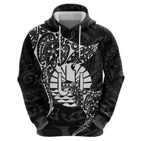 French Polynesia Manta Ray Tattoo Zip Hoodie Tahiti Hahalua Turtle Shark Black Color