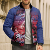 Guam Blue Marlin Fishing Bomber Puffer Jacket Guahan Fish Hook Tattoo