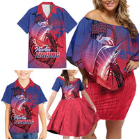 Guam Blue Marlin Fishing Family Matching Off Shoulder Short Dress and Hawaiian Shirt Guahan Fish Hook Tattoo LT14 - Polynesian Pride