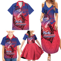 Guam Blue Marlin Fishing Family Matching Summer Maxi Dress and Hawaiian Shirt Guahan Fish Hook Tattoo LT14 - Polynesian Pride